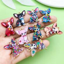 5/10个珐琅可爱宠物狗吊坠，镀金吉娃娃动物吊坠，适用于DIY手链、项链、耳环制作和工艺品制作 - 彩色 - 查看 2