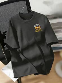 Camiseta de cuello redondo de manga corta con estampado gráfico informal para niño preadolescente, top de verano - Gris Oscuro - Ver 6