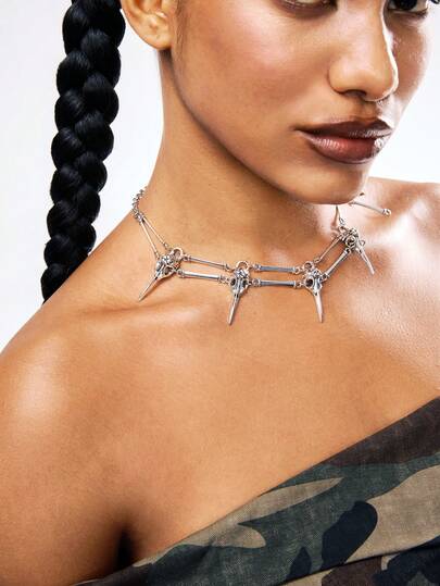 1pc Gothic Bird Skull Necklace, Evil Skeleton Pagan Witch Wizard Necklace, Unisex Design Suitable For Men & Women, Everyday Wear, Party & Gathering