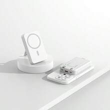 Sạc dự phòng không dây từ tính sạc nhanh với vòng MagSafe và chân đế gập 10000mAh, cáp USB-C tích hợp, hai cổng đầu ra, siêu nhỏ gọn, tương thích với iPhone 17/16/15/14/13 & Android. Món quà hoàn hảo cho gia đình, bạn bè trong dịp lễ, sinh nhật hoặc ngày Valentine. - trắng - Xem 1