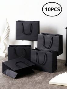 5pcs/10pcs Set Solid Color Gift Bags, Black Portable Paper Gift Bags, Suitable For Party, Wedding, Packaging, Baby Shower, Birthday, Christmas, Gathering, Gift Making, Decoration, Bridesmaid Invitation, Candle Box Packaging, Halloween Decoration, Birthday Decoration, Wedding, Party Decoration, Christmas Decoration, Bride, Party, Autumn, Christmas, Valentine's Day - Black - View 7