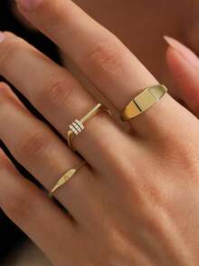 Vintage Unique Casual Square Strap, Gold Flat Bar Ring, Suitable For All Occasions - Gold - View 3