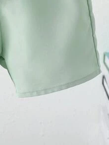 男婴可爱翻领衬衫，带口袋，椰树印花纽扣衬衫上衣搭配纯色短裤，两件套休闲沙滩风套装，适合春夏日常穿着、旅行和户外玩耍 - 薄荷綠 - 查看 9