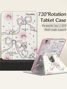Ốp lưng máy tính bảng xoay màu hồng nguyên khối với thiết kế nơ hình mèo này tương thích với dòng 10th/11th (2025) và 11-inch Pro (2025). Ốp có mặt lưng bằng acrylic trong suốt và hỗ trợ chức năng tự động bật/tắt màn hình. Đây là món quà Ramadan hoàn hảo và là loại ốp không từ tính. - Hồng - Xem 2