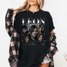 Camiseta de Leon S. Kennedy, Camiseta de  9 Requiem, Gráfico de Juego de Terror Estilo 12 - Negro - Ver 6