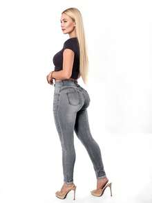 女士提臀牛仔裤，高弹力打底裤，时尚优雅，适合约会、通勤、休闲旅行、情人节和新年穿着。 - 淺灰色 - 查看 8