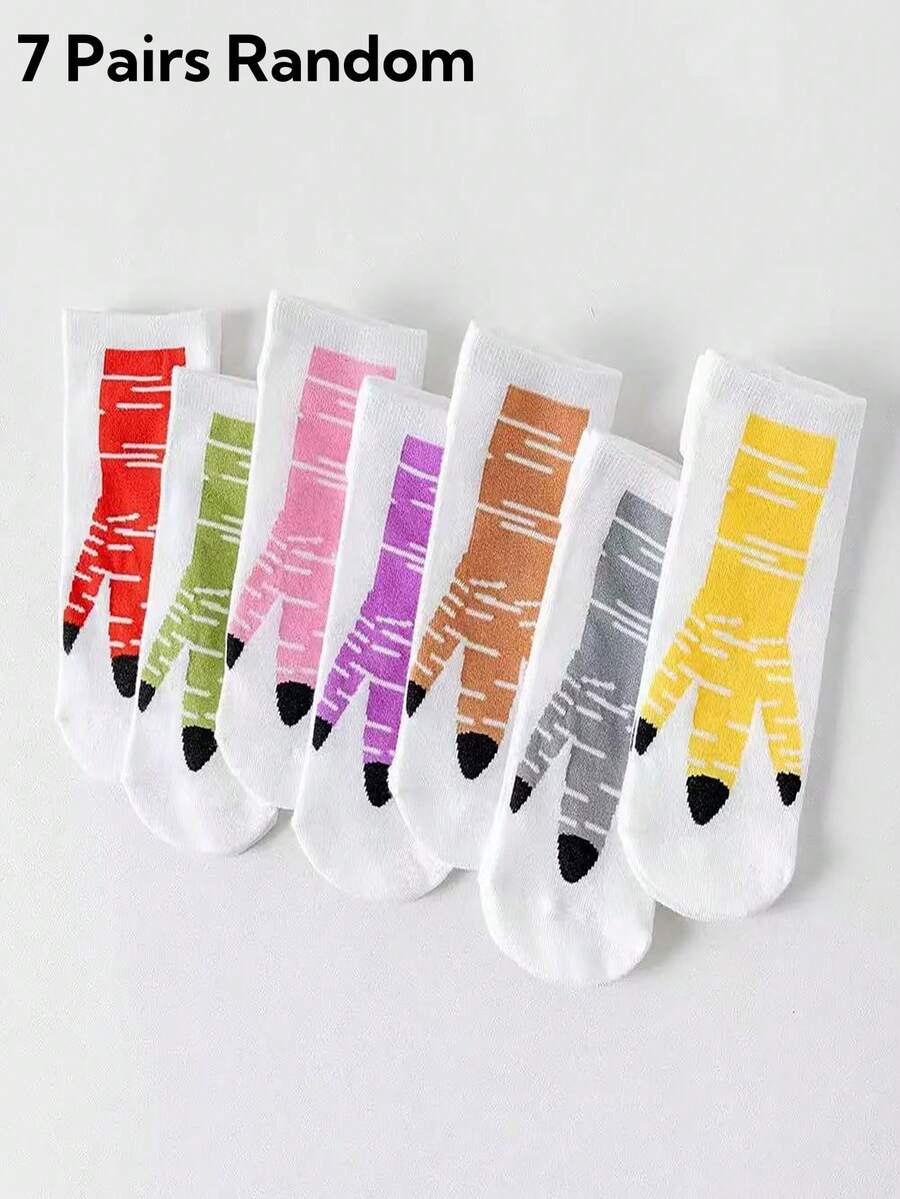 7 Pairs Random Novelty Chicken Claw Design Women Ankle Socks - Multicolor - View 1
