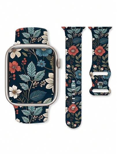 1 pieza Correa de repuesto suave, elástica y transpirable con estampado floral compatible con relojes inteligentes , Honor, de 38mm, 40mm, 41mm, 42mm, 46mm, 45mm, 44mm, 49mm, banda de silicona de estilo casual y de varios colores compatible con Apple Watch Ultra SE/11/10/9/8/7/6/5/4/3/2/1