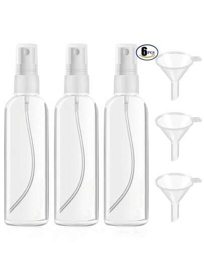 4pcs/1pc Travel Spray Bottle - Fine Mist, Leak-Proof, Reusable Plastic Container, Suitable For Cosmetics, Essential Oils, Shampoo, Hand Wash And Sunscreen, Low Allergenicity, PVC-Free, Transparent Secondary Packaging With White Pump Head And Nozzle, Ideal For Travel And Home Use, Travel Lotion Bottle