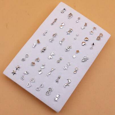 36쌍 미니멀리스트 크리에이티브 개성 미니 실버톤 플라스틱 저자극성 스터드 귀걸이 모듬 세트