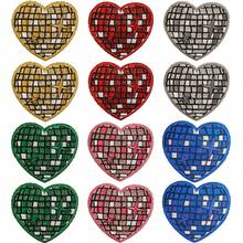 12 piezas Parches bordados con forma de corazón de bola de discoteca - Apliques de bordado vibrante aptos para vaqueros, sombreros, camisetas y mochilas - Disco Planet - Ver 11