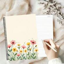 1本A4尺寸花卉图案螺旋笔记本，简约艺术风格，封面饰以盛开的彩色花朵和绿叶，营造自然美好的氛围。内页为横线纸，书写流畅，适合日常笔记、日记、灵感记录，为您的写作时光增添一丝诗意和温暖。 - A40002014 - 查看 1