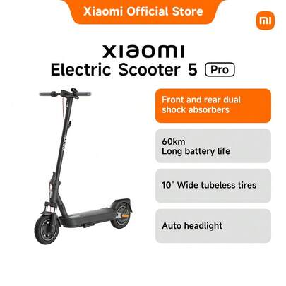 Xiaomi Electric Scooter 5 Pro – 1000W Max Power, 60KM Long Range, IPX5 Waterproof Foldable E-Scooter With 10" Tubeless Tires, Dual Brakes, Enhanced Traction Control & LED Indicators – Ideal For Adults, Urban Commute & Short Trips
