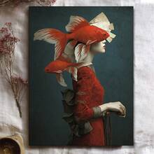 1张高品质漫画风格超现实女性超现实鱼艺术画，超现实艺术海报，艺术设计，可直接悬挂，2D平面 - A - 查看 6