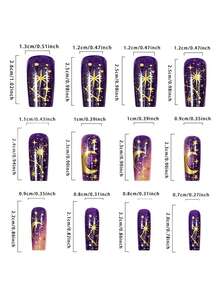 [Ramadan] 24pcs Medium Square Starlit Sky Black False Nails With Artistic Embossed Moon & Star Designs, Full Cover Stick-On Acrylic Nails For Women & Girls - Multicolor - View 5