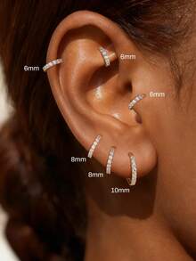 1只6/8/10毫米925纯银立方氧化锆迷你耳环，女士18K镀金耳骨环耳环，低过敏性，情人节生日珠宝礼物 - 款式1-金色 - 查看 1