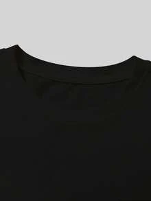 Spicy Retro Y2K Style High-Stretch Cropped T-Shirt With Exposed Shoulders |   Perfect For Everyday Wear And Commuting, Crew Neck, Casual Style, Suitable For Spring/Summer/Fall. - Black - View 4