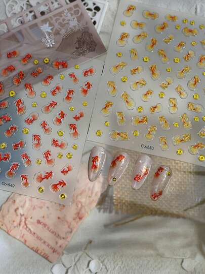 1Pc 5D Rich Gold/Silver Fish Nail Stickers Nail Art Appliques Handmade Creative Nail Art Decorations