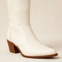 Women's Western Texan Country Rodeo Boots, High Top, Elongated Toe. - Blanco - Ver 7