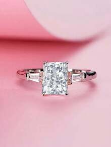 1pc Fashion Cubic Zirconia Women's Ring, Suitable For Wedding, Engagement, Valentine's Day, Party Gift - White - View 2