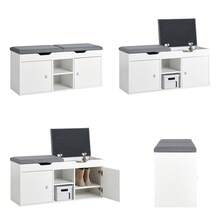 SoBuy FSR96-W, Shoe Rack Shoe Bench Shoe Cabinet With 2 Folding Padded Seats And 2 Doors, W100 X D34 X H48cm - White - View 7