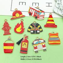 1包珐琅合金消防员吊坠，火焰造型，灭火器造型，复古银色，适用于耳环、项链、手链、钥匙扣等工艺品制作 - 彩色 - 查看 3