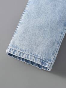 1件女婴宽松直筒休闲碎花弹力腰时尚牛仔裤 - 淺色水洗藍 - 查看 6