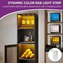 BALCONERA Black Bar Cabinet With Adjustable LED Lights, Acrylic Door, Wine Rack & Hooks, Coffee Bar Buffet Sideboard For Home Bar/Dining Room - Black - View 4