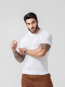 Men's Textured Lightweight Knit T-Shirt, High Quality Premium Spring Summer 26 - White - View 9