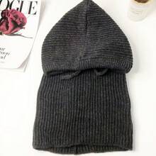 Gorros de invierno para mujer, gorro con cuello y capucha de punto Unisex, gorro para hombre y mujer, gorros de una pieza con cordón, gorro de pasamontañasás cálido 1XOF - Nuevo Caqui - Ver 4