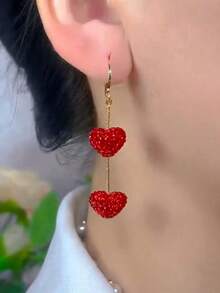 rundraw 2 件奢华金属镶嵌心形吊坠耳环，适合女士，优雅派对和节日礼物，情人节、妈妈、母亲、母亲节、礼物 - 紅色 - 查看 5