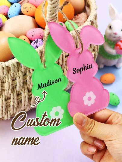 LICVIC Custom Easter Bunny Basket Filler, Personalized Name Rabbit Hanging Decor For Easter Party Display, Customized Holiday Ornament Gift For Family And Friends, Colorful Seasonal Decoration, Customizable Easter Basket Accessory, Easter Gifts, Kids, Boys, Girls
