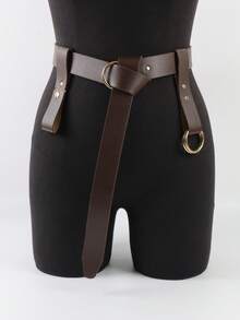 1 Set Faux Leather Retro Brown Belt With Double-Ring Skirt Clips & Cup Holder For Renaissance Outfits Viking Faire LARP Festivals Outfit Cosplay Props - 3PCS - View 3