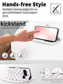 Flower Crossbody Flip PU Faux Leather Wallet Case Suitable For 10 9A 9 8A 8 Pro XL, Card Slot Kickstand Holder Wrist Strap Phone Case Compatible With Google Pixel10ProXL 9ProXL 8Pro RFID Blocking Cover - Purple - View 9
