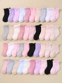 20/10/1 Par de Meias de Tornozelo com Babado Aleatórias para Bebês Meninas, Adequadas para 0-36 Meses, Podem Combinar com Todos os Looks. O Design de Babado Elástico Não Irá Constranger os Tornozelos do Bebê, Também Adequado para Bebês Meninos, Pode Ser Dado Como Presente para Bebês Fofos. - Multicolorido - Visão 14