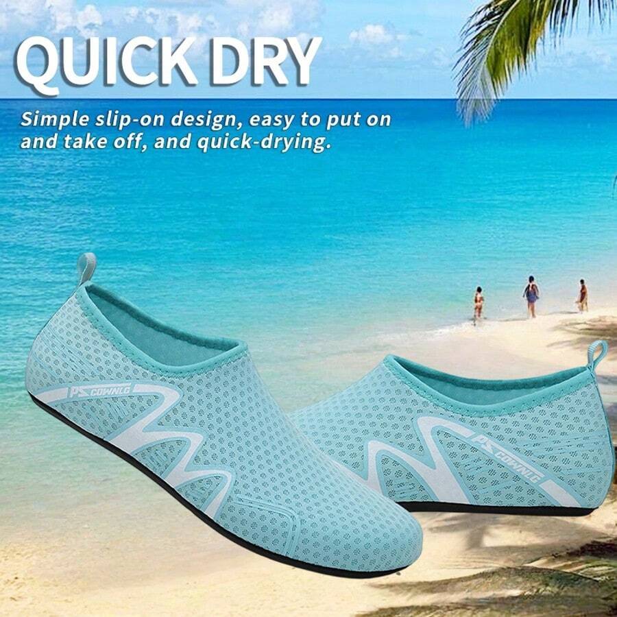 男士轻便夏季沙滩鞋，成人速干水鞋，赤脚防滑沙滩鞋游泳鞋，适合沙滩、河流、泳池、湖泊、冲浪等场合。 - 淺藍色 - 查看 1