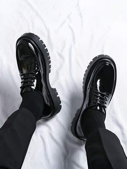 Zapatos Oxford de cuero con plataforma y cordones para hombre, punta redonda, tacón grueso, suela dentada, suela suave, Derby, informales, clásicos, para trabajo, oficina, negocios y vestir.