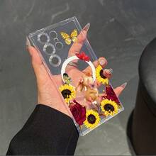 Rabbit Rose Sunflower Clear Phone Case Compatible With Samsung Galaxy S25 Ultra/S25 Edge/S24 Plus/S23 FE/S22/S21/S20 TPU Shockproof Transparent Magnetic Wireless Charging Phone Cover - Multicolor - View 6