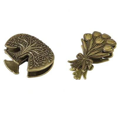 复古青铜立体夹式书签 - 生命之树+郁金香花束设计阅读标记是艺术复古爱好者和自然美学读者的首选。