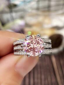 1pc Fashion Square Cubic Zirconia Ring, Suitable For Wedding, Engagement, Jewelry Gift For Valentine's Day - Champagne - View 8