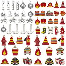 1包珐琅合金消防员吊坠，火焰造型，灭火器造型，复古银色，适用于耳环、项链、手链、钥匙扣等工艺品制作 - 彩色 - 查看 1