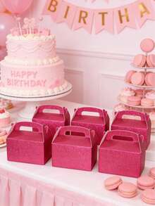 6 pezzi Scatole regalo rosa lucide con manici, forniture per confezioni regalo a tema rosa per feste di compleanno, scatole regalo per compleanni, caramelle, bomboniere per matrimoni, decorazioni per festa di nascità, decorazioni per addio al nubilato, confezioni regalo per la festa della mamma e anniversari, forniture per feste di compleanno per ragazze, regali di compleanno - Rosa - Visualizzare 5