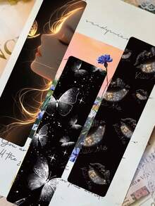 24pcs Dark Fantasy Themed Bookmarks, Black Purple Gold Butterfly Rose Pattern, Thick Paper Bookmarks Collection Gift - Whispers Of the Night - View 5