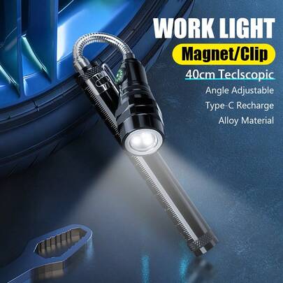 ضوء عمل مرن ب- 3 مصابيح LED مع مغناطيسين مزدوجين، مصباح يدوي قابل للتلسكوب، أداة التقاط الزوايا للسيارة