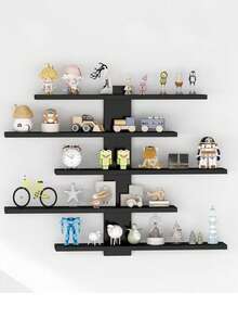 1pc Modern Minimalist No-Drill Easy Install High-Aesthetic Black Floating Shelf, Space-Saving Wall Mount Storage Rack, Multi-Functional Display Shelf For Living Room, Bedroom, Large Capacity Partition Shelf - Multicolor - View 5