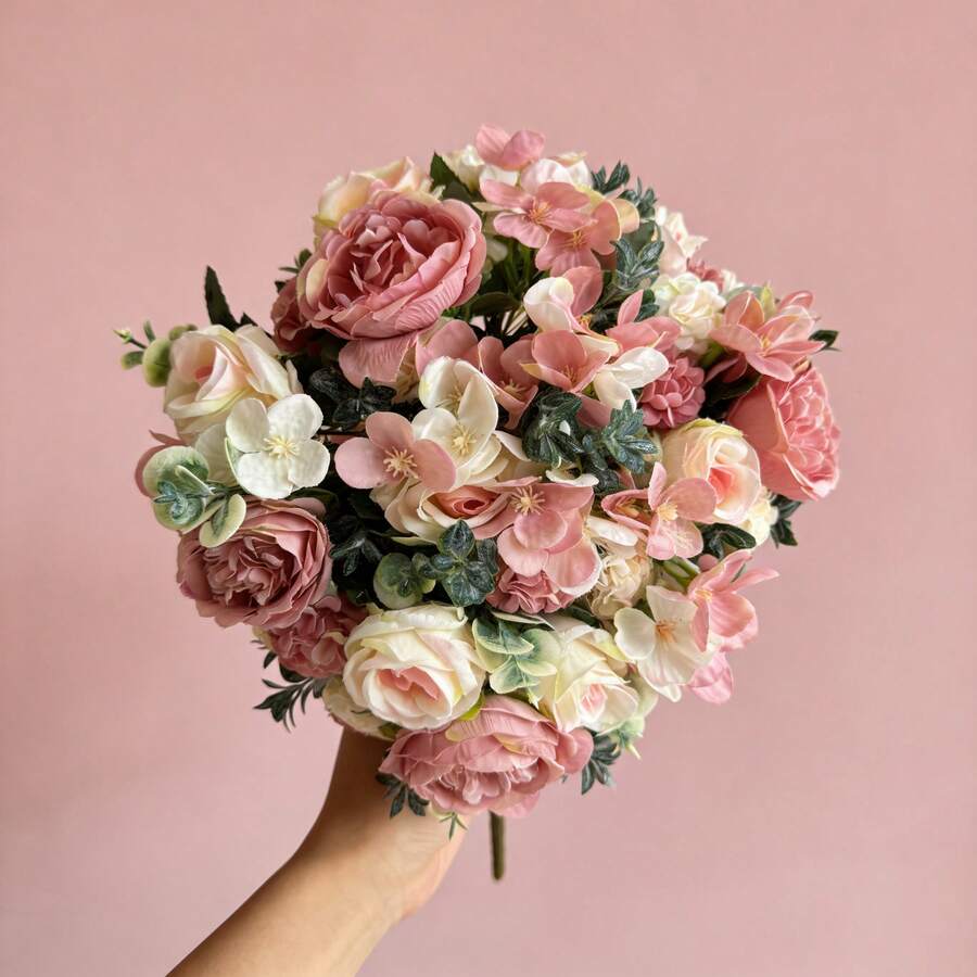 4 PCS Premium Silk Peony Rose Bouquets, Realistic Fake Flowers For Dining Table Centerpieces, Versatile Artificial Floral Decor For Indoor & Outdoor Events - Hồng - Xem 1