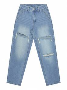 NVFelix Quần jeans nữ dáng suông rộng, rách nhẹ, kiểu vintage, thanh lịch và thời trang, phong cách ngoài trời Y2K, chất liệu không co giãn, phù hợp cho trang phục thường ngày mùa xuân/hè, màu xanh nhạt, hàng mới về năm 2026. - Rửa nhẹ - Xem 10