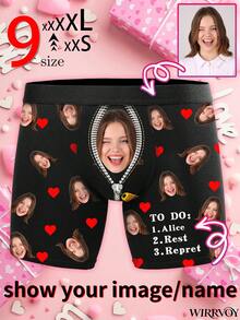1pc Customized Face Print Men's Briefs, Personalized Underwear, Funny Face Printed Briefs, Anniversary/Valentine's Day/Birthday/Wedding/Best Friend/Boyfriend/Husband/Men's Gift - Black - View 1