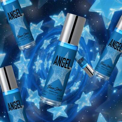 蓝色五角星天使之心优雅香水，持久清新香氛，水生香调，青柠，雪松，提升自信与魅力，星形心形，圣诞节，情人节，节日礼物之选。