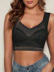 1pc Women Lace Bra, Seamless Wireless Padded Bra, Backless Tube Top Bra, Sexy Lingerie - Black - View 2